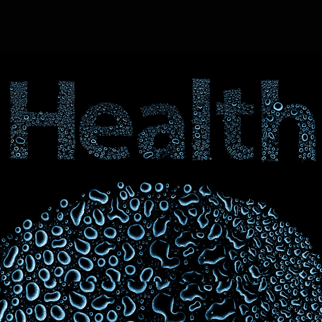 Health en gouttes d'eau sur fond noir
